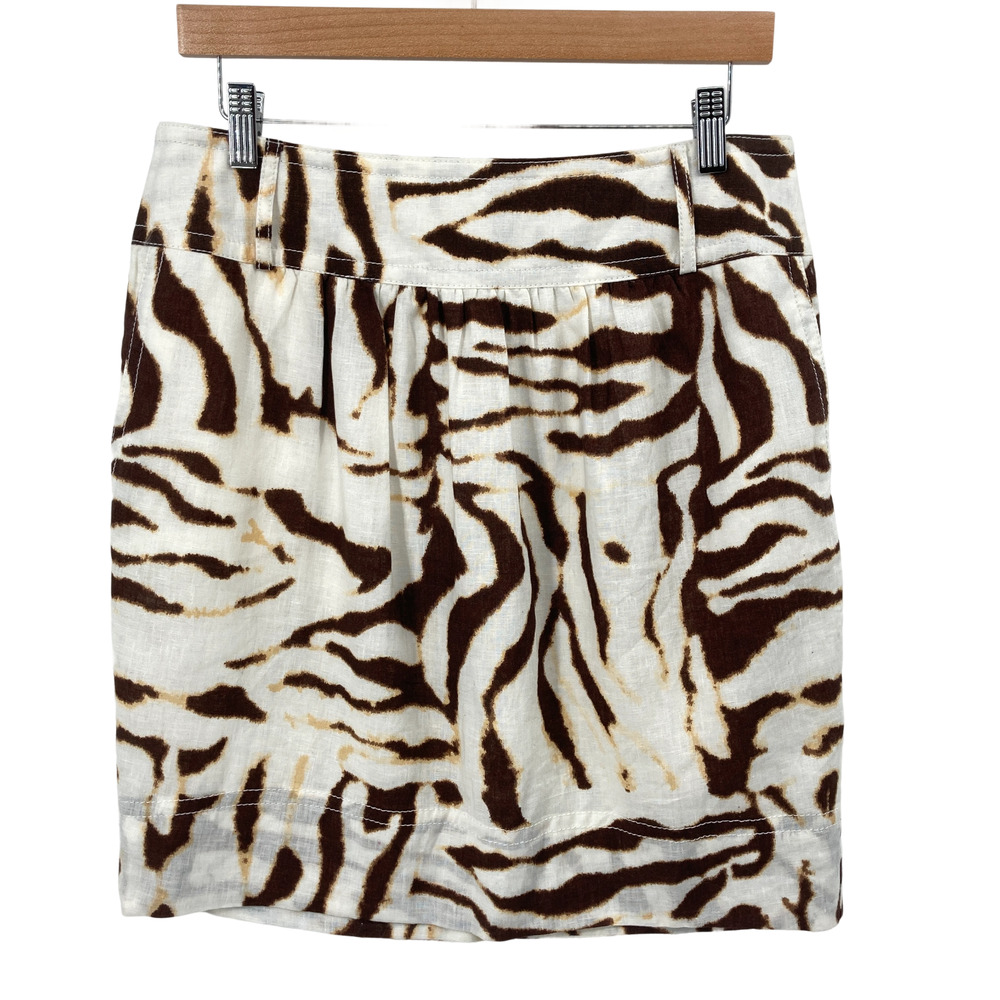 Banana Republic 10 Brown White Animal Print Mini Skirt Linen